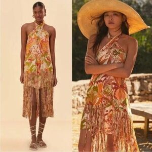 Farm Rio Dress Leopard Forest Sand Mini Fringe Sleeveless size Large